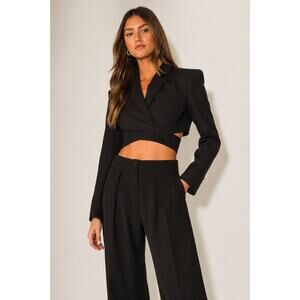 Ronny Kobo Zuna Wrap Cropped Blazer Jacket Black Medium Tailored Structured